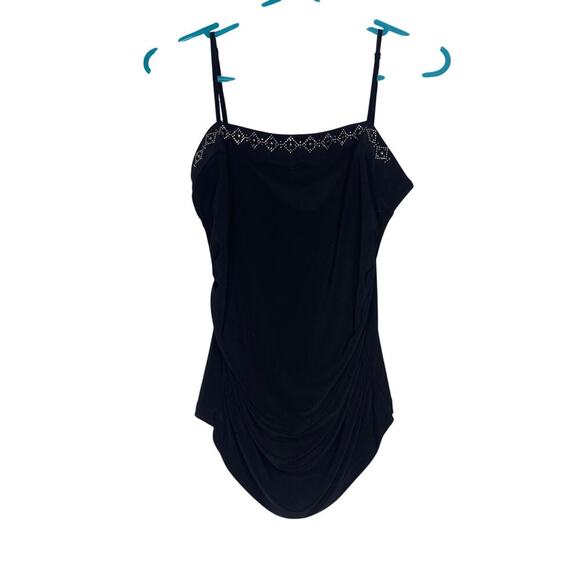 Vintage Black Rhinestone Neckline Spaghetti Strap Tank Top Women's Size Medium - Picture 2 of 6
